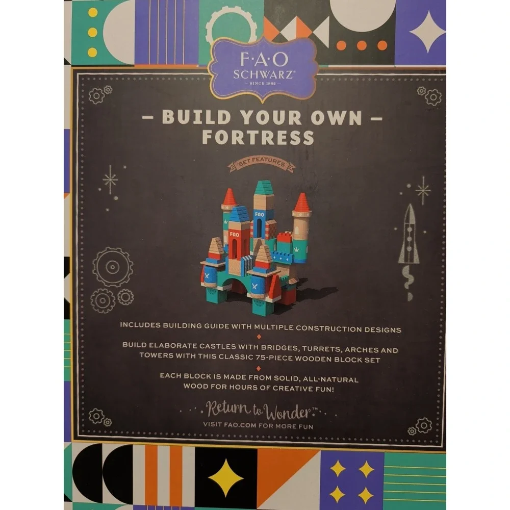 FAO Schwarz Toy Castle Colorful Wood Blocks Set 75 Pieces